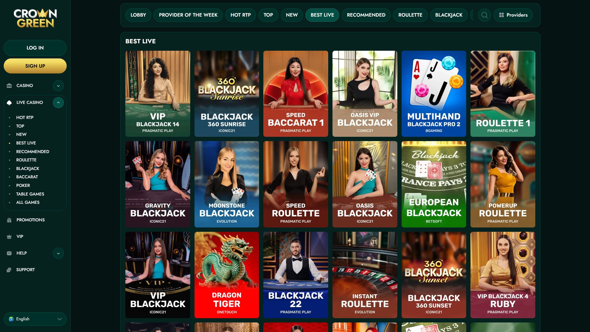 CrownGreen Casino Desktop Live Deale