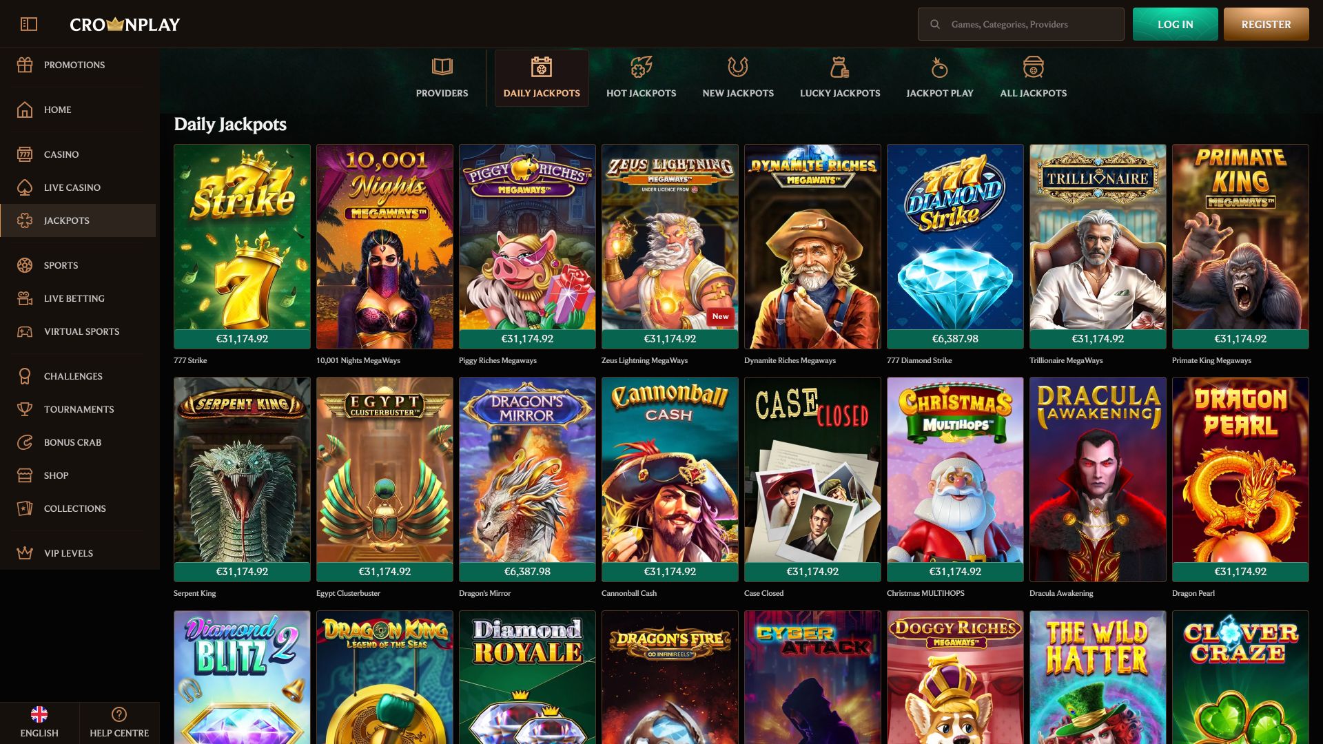 Джекпот для настольной версии Crownplay Casino