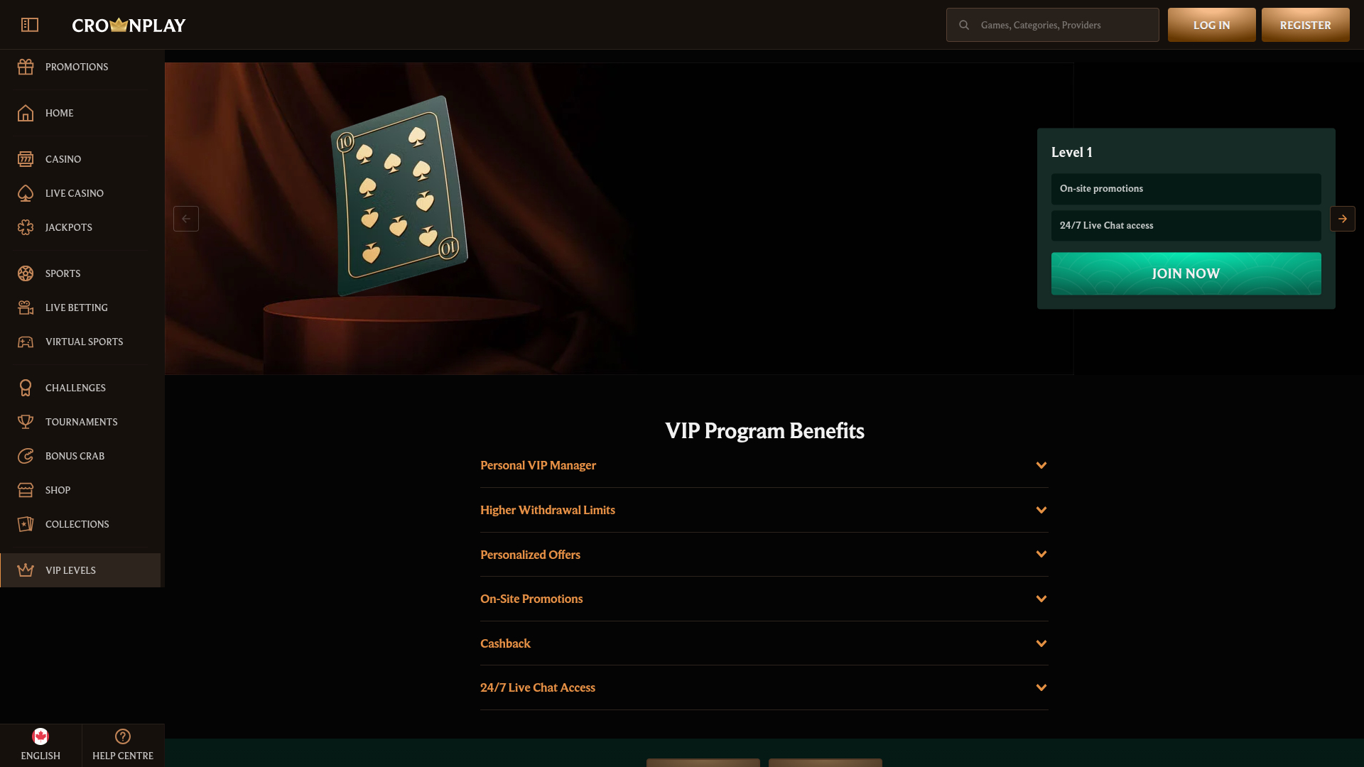 Программа VIP для настольных компьютеров казино CrownPlay