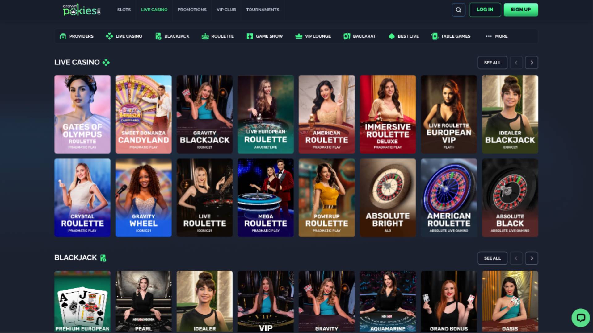 Screenshot in diretta della pagina del casinò CrownPokies