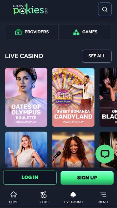 Screenshot in diretta della pagina mobile di CrownPokies Casino
