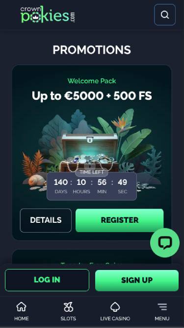 Screenshot della pagina mobile delle promozioni di CrownPokies Casino