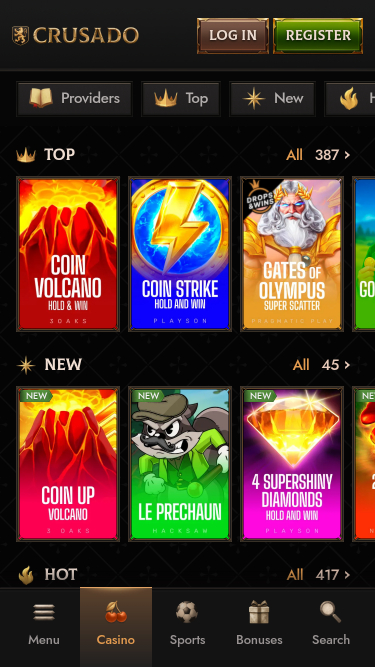 Pagina mobile dei giochi del casinò Crusado