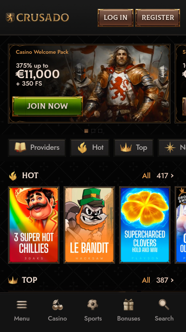 Pagina iniziale mobile di Crusado Casino