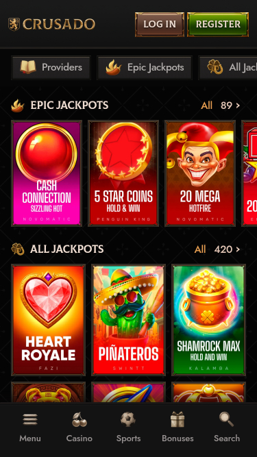 Pagina mobile del jackpot del casinò Crusado