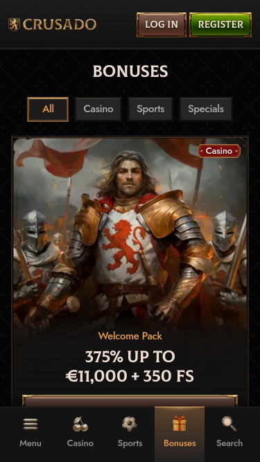 Pagina mobile delle promozioni del Crusado Casino