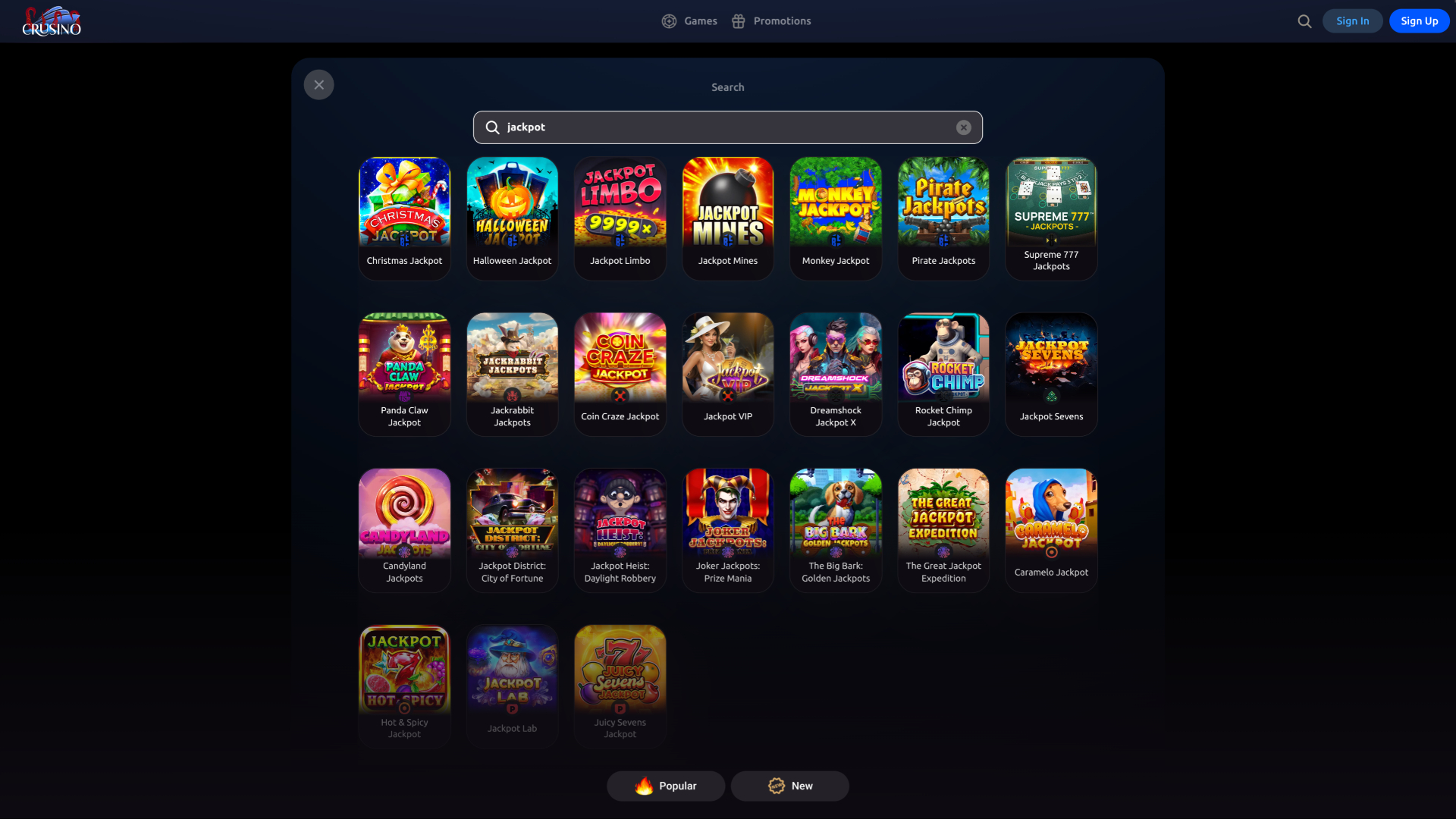 Crusino Casino Jackpot Desktop