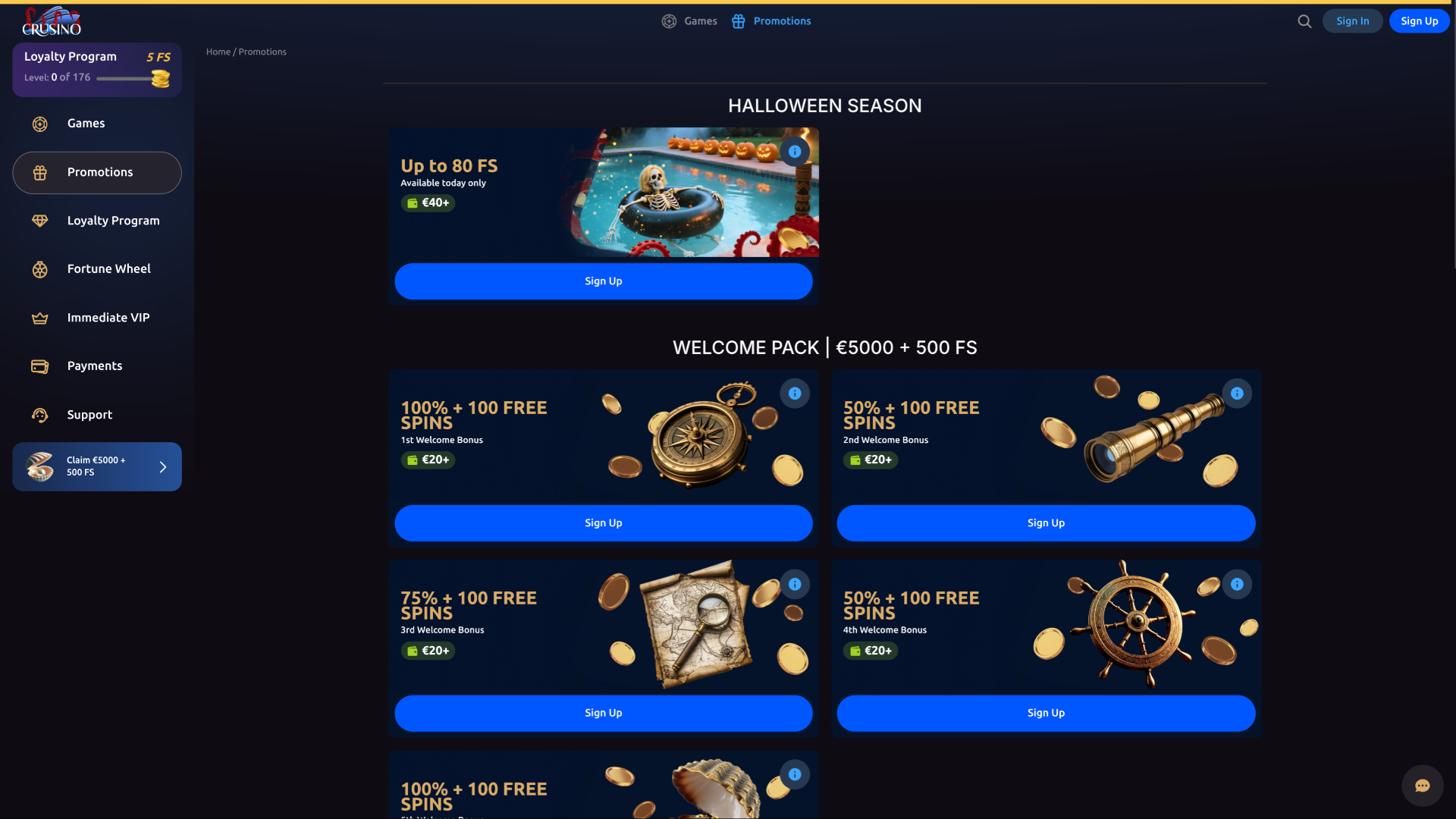 Crusino Casino Aktionen Desktop