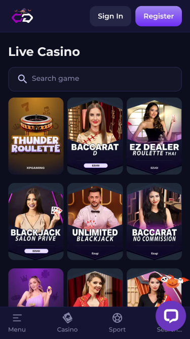Crypto Games Live-Dealer Mobil