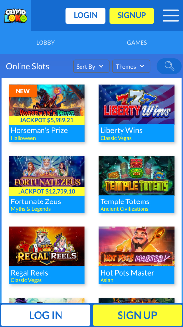 Jeux du casino Crypto Loko Mobile