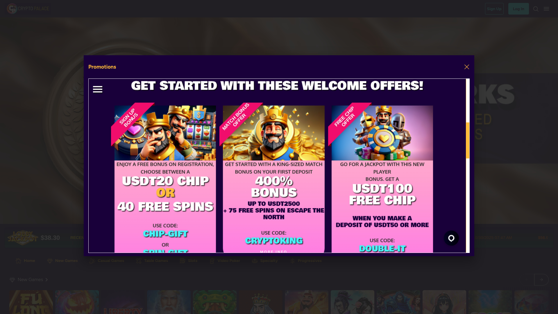 Crypto Palace Casino Promotions Desktop