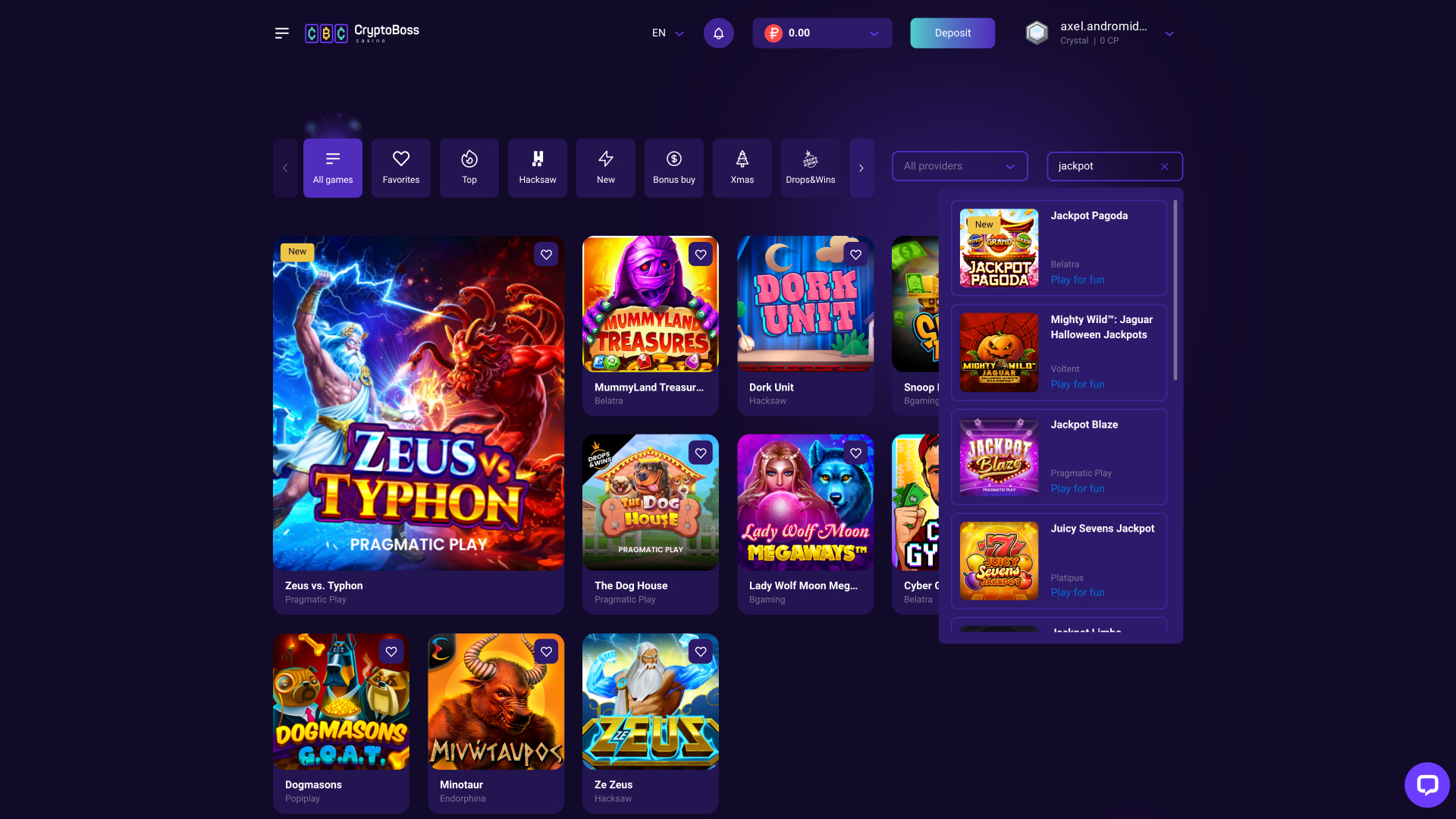 Cryptoboss Casino Desktop Jackpot