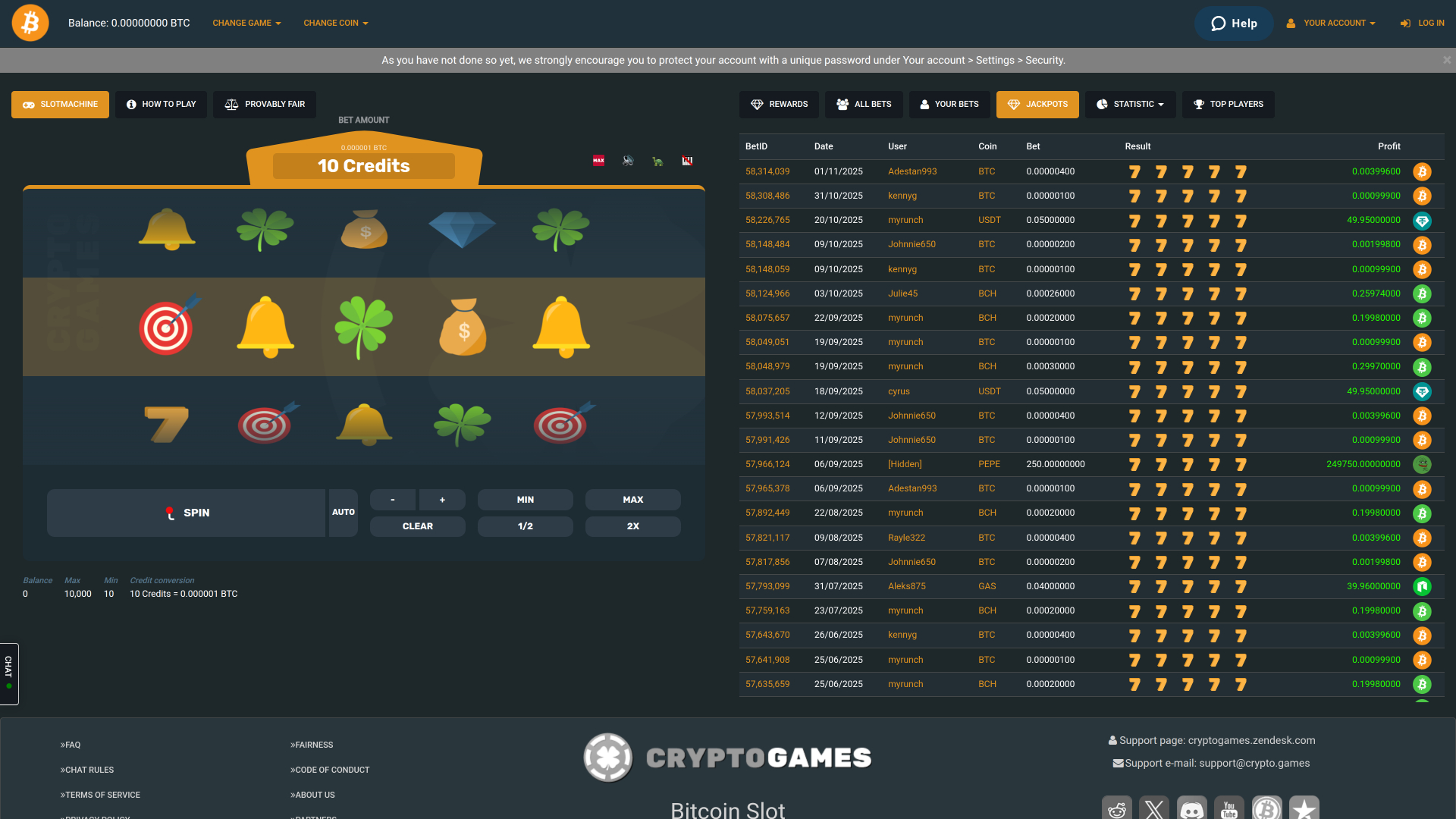 Cryptogames Casino Jackpot Desktop