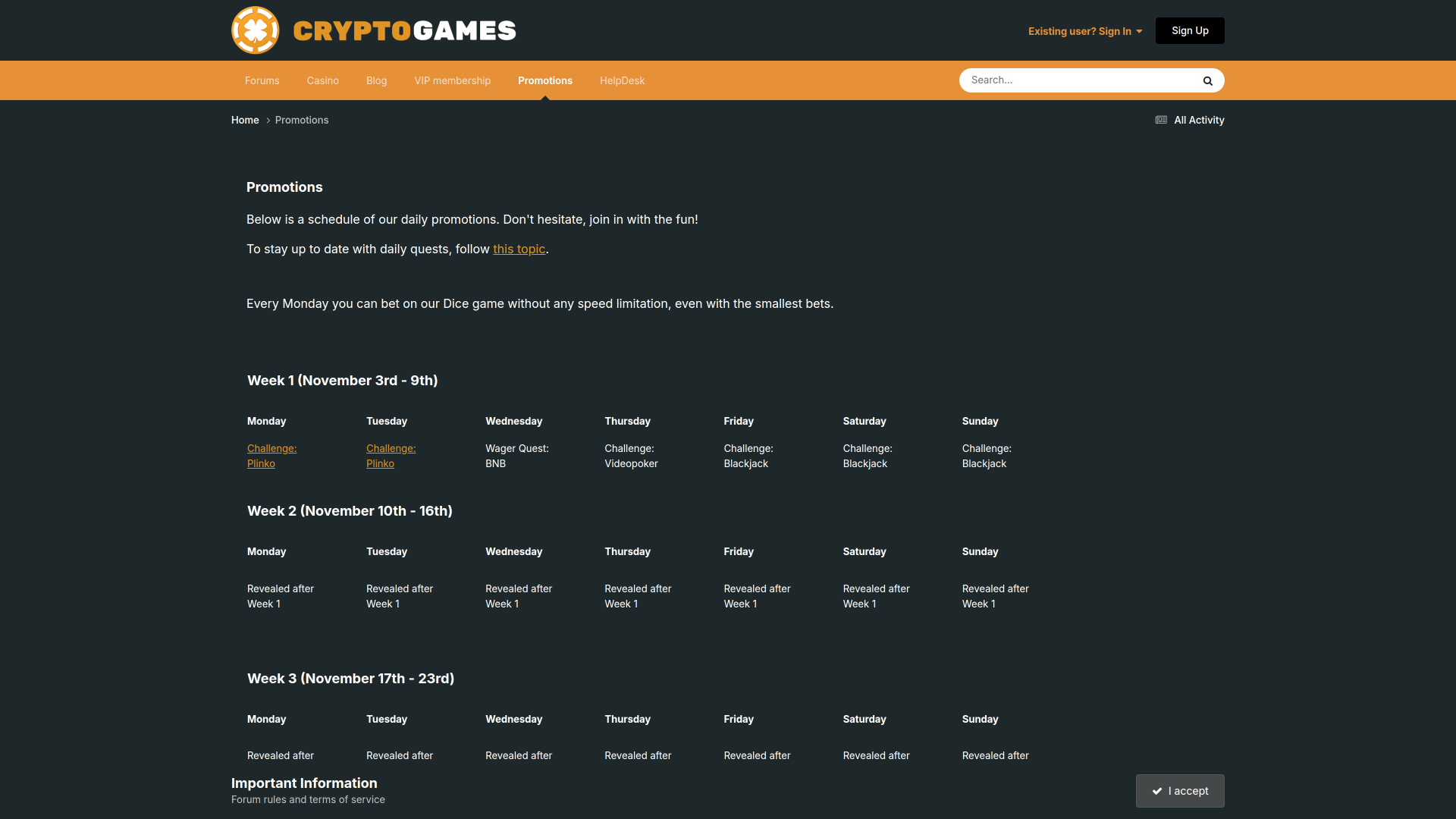 Cryptogames Casino Promotions Desktop