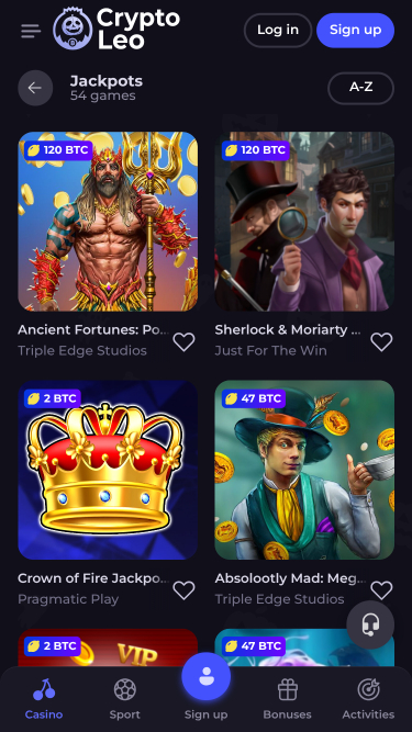 Jackpot de CryptoLeo Casino sur mobile