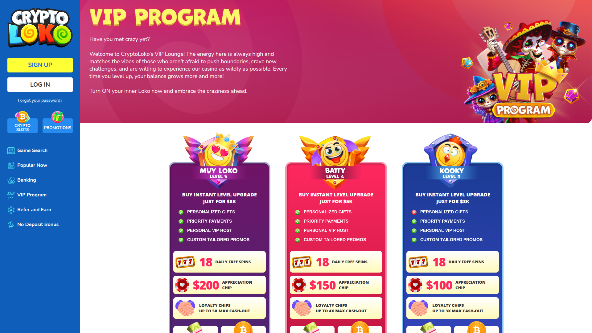 Programme VIP de bureau Crypto Loko Casino