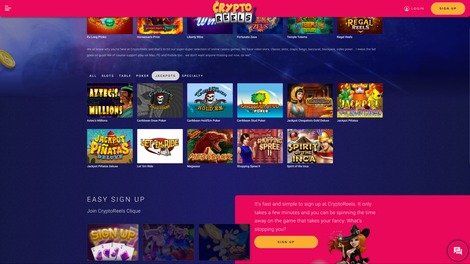 Jackpot di CryptoReels su desktop