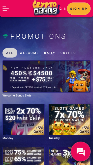 Promozioni di CryptoReels su mobile