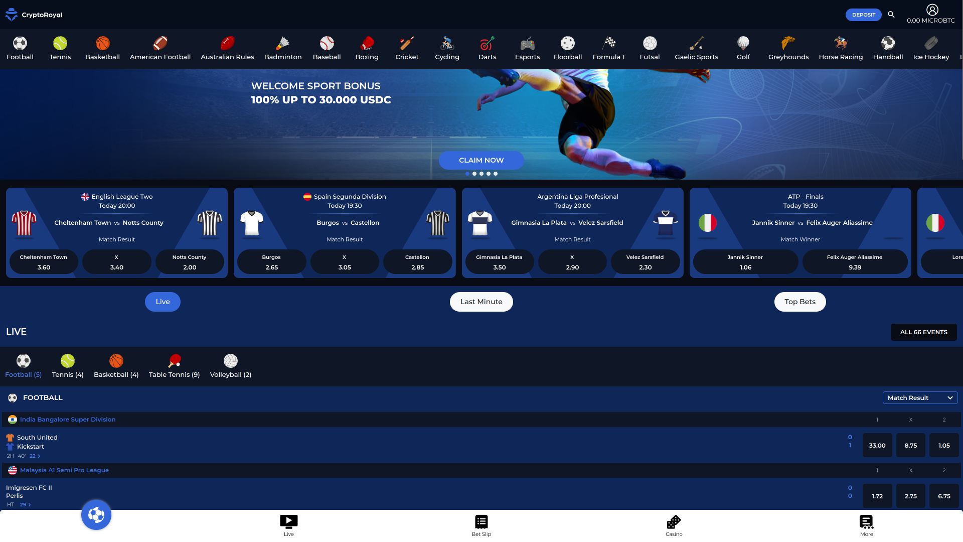 CryptoRoyal Casino Live Sports Desktop