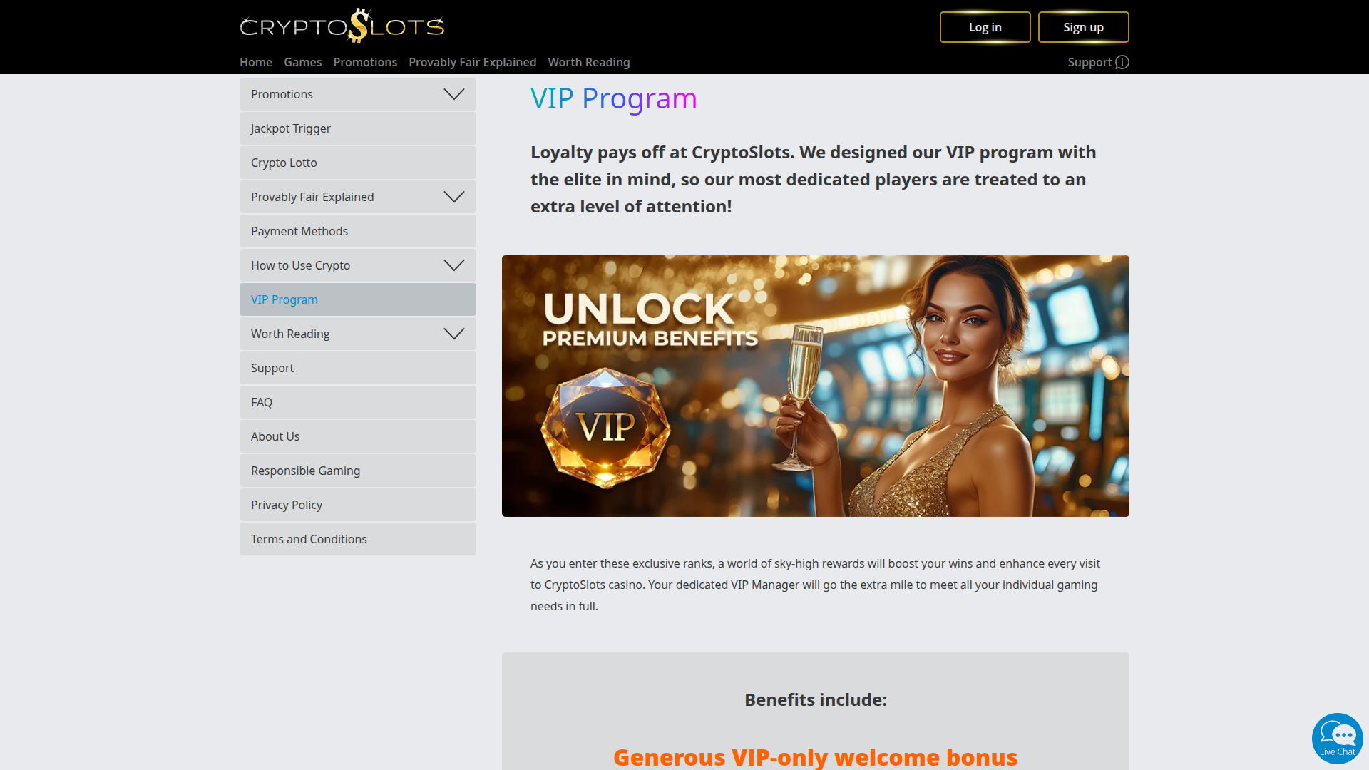 CryptoSlots Casino Desktop VIP Program