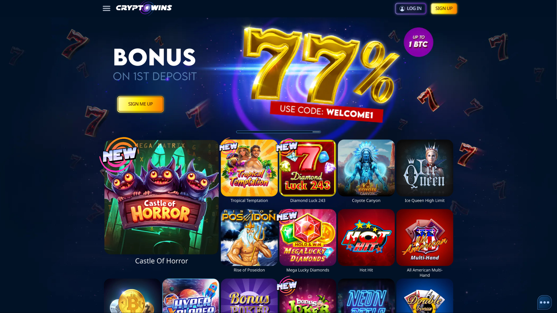 CryptoWins Homepage Desktop