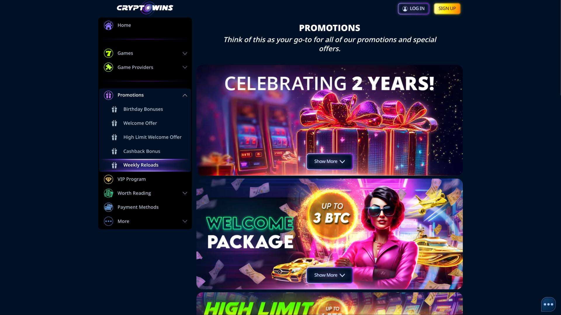 CryptoWins Promotions Desktop