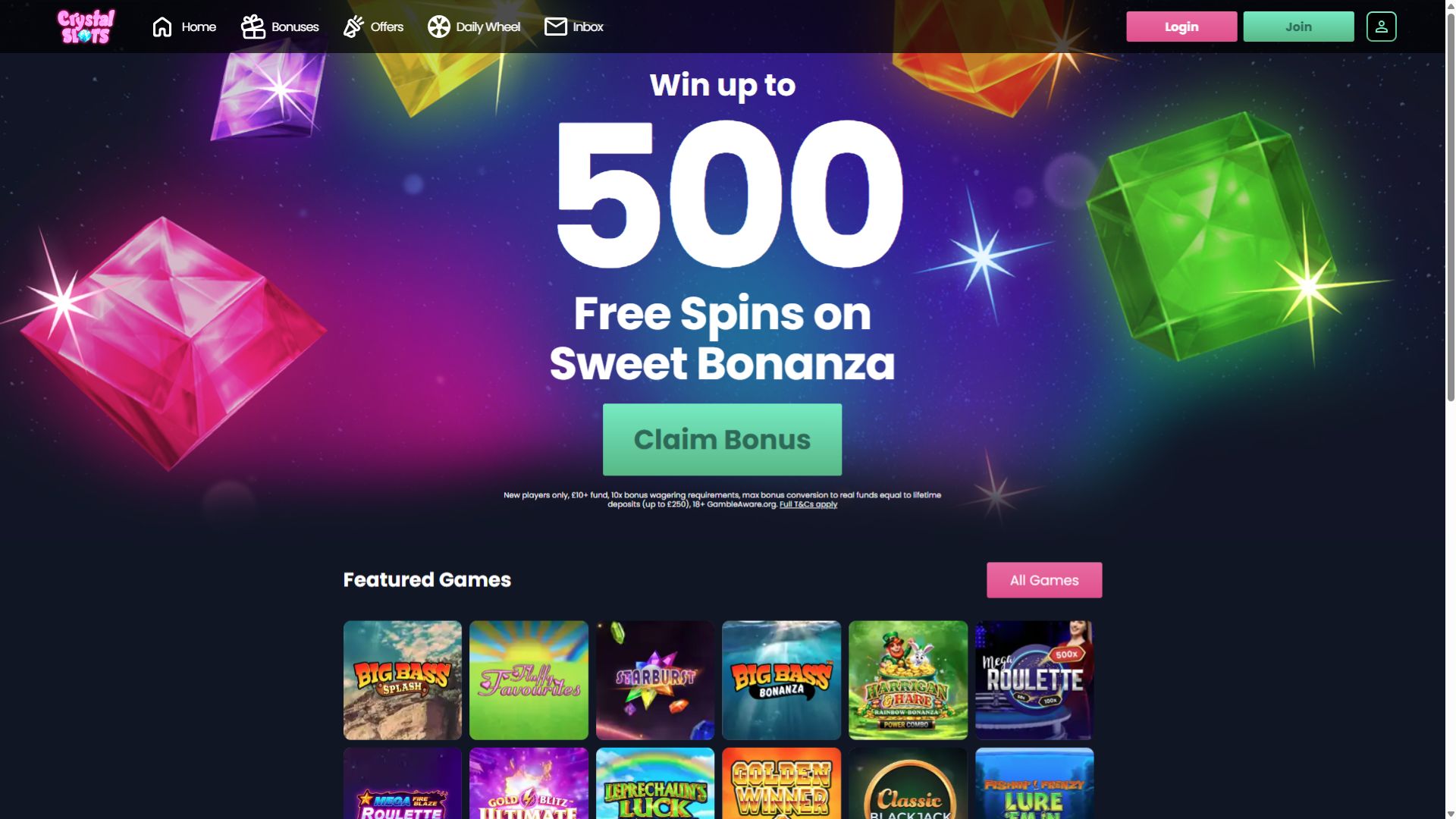 Главная страница с изображением игрового автомата Crystal Slots для рабочего стола