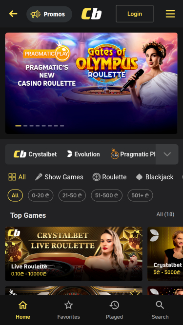 Casinò CrystalBet con croupier dal vivo