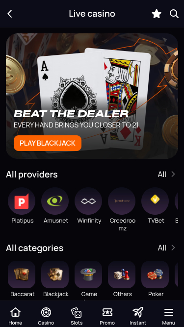 CuatroBet Casino live dealer mobile page