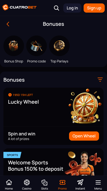 CuatroBet Casino promotions mobile page