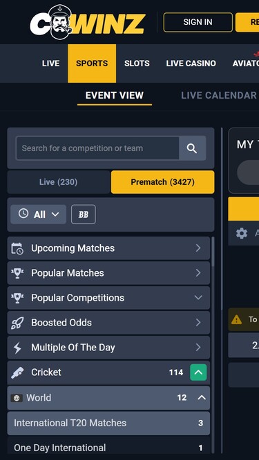 Прямые спортивные трансляции CWinz Мобильная версия