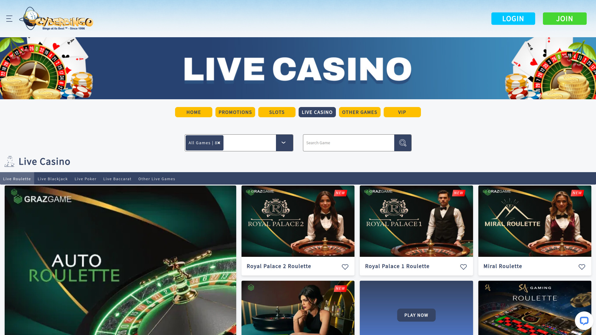 CyberBingo Casino Live Dealer Desktop