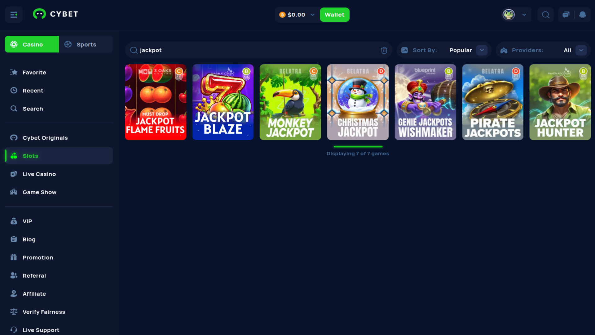 Cybet Casino Jackpot Desktop