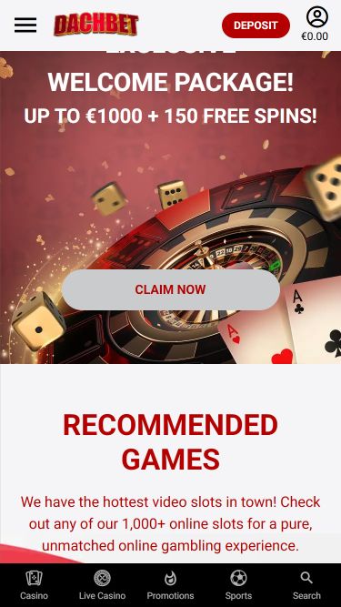 Página de inicio de imagen móvil de Dachbet Casino
