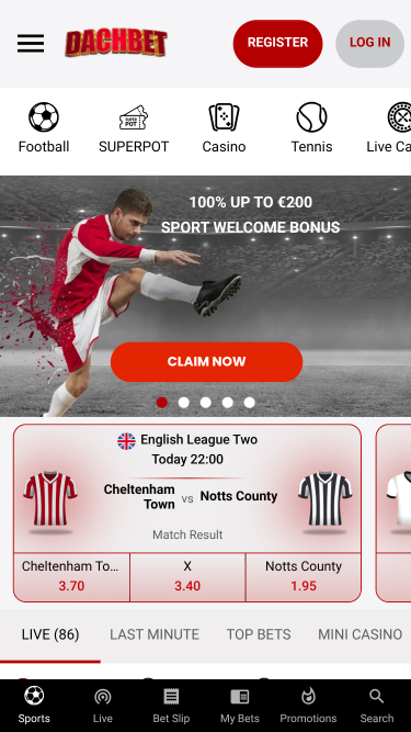 Sport dal vivo del casinò Dachbet Mobile