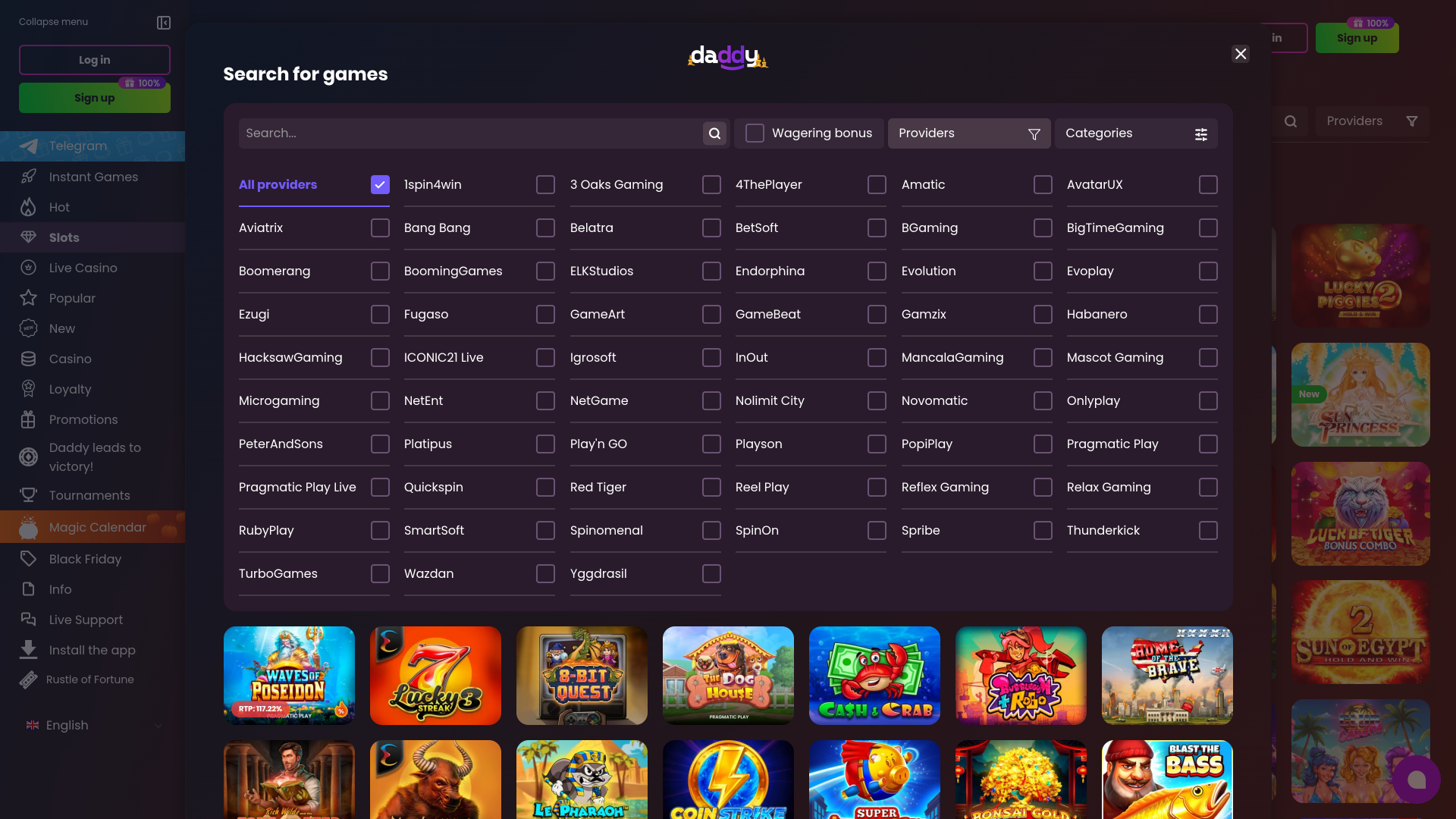 Développeurs de jeux du Daddy Casino Version de bureau