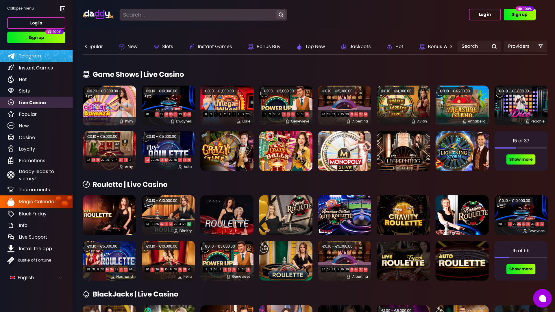 Croupier en direct du Daddy Casino Version de bureau