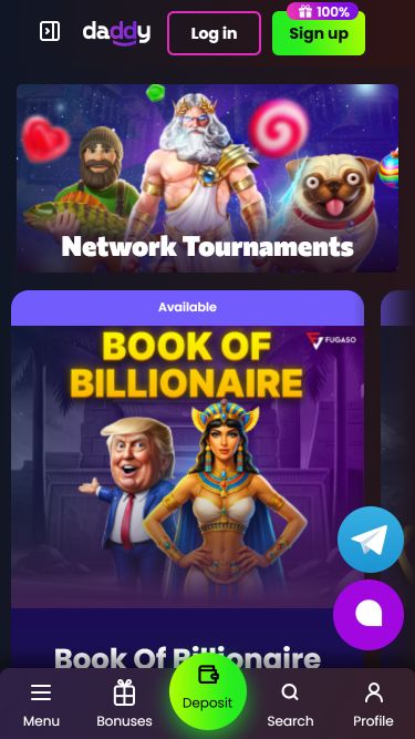 Мобильные турниры Daddy Casino