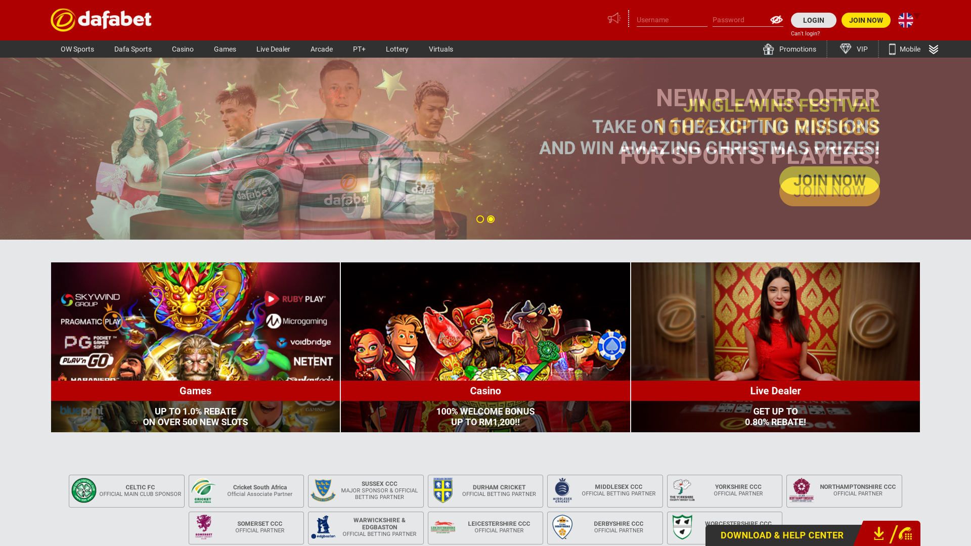 Dafabet Casino Homepage Desktop