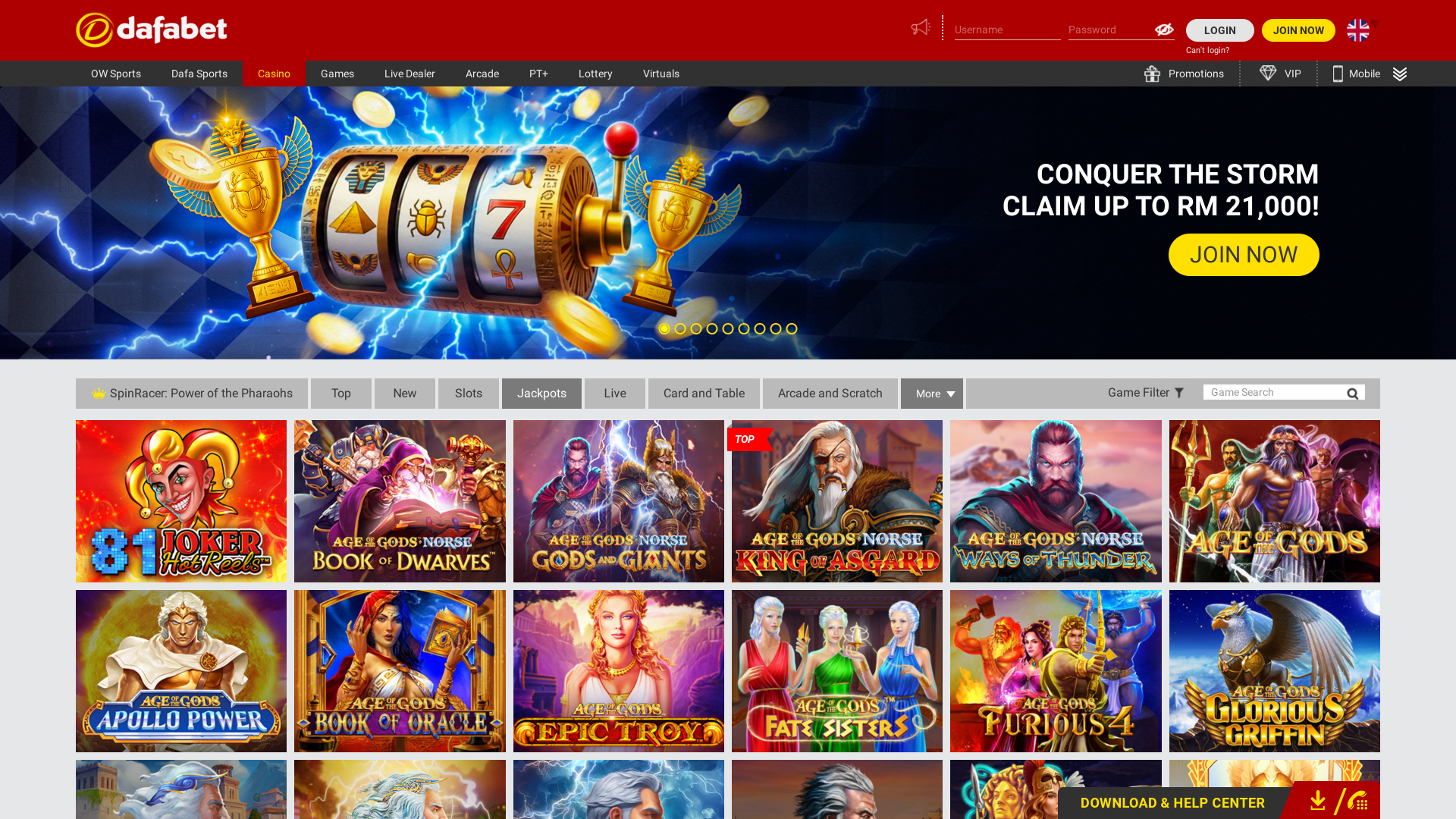 Dafabet Casino Jackpot Desktop