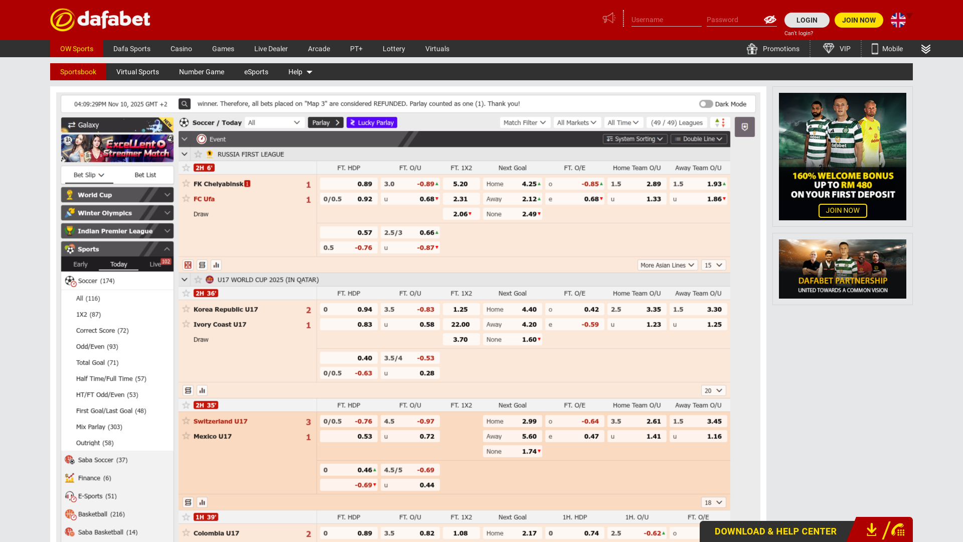 Dafabet Casino Live Sports Desktop