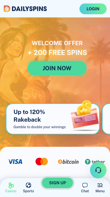 Página de inicio de DailySpins Casino Versión móvil