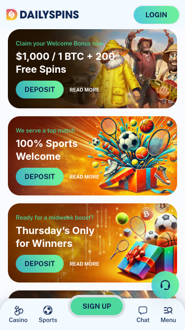 Promociones de DailySpins Casino Versión móvil