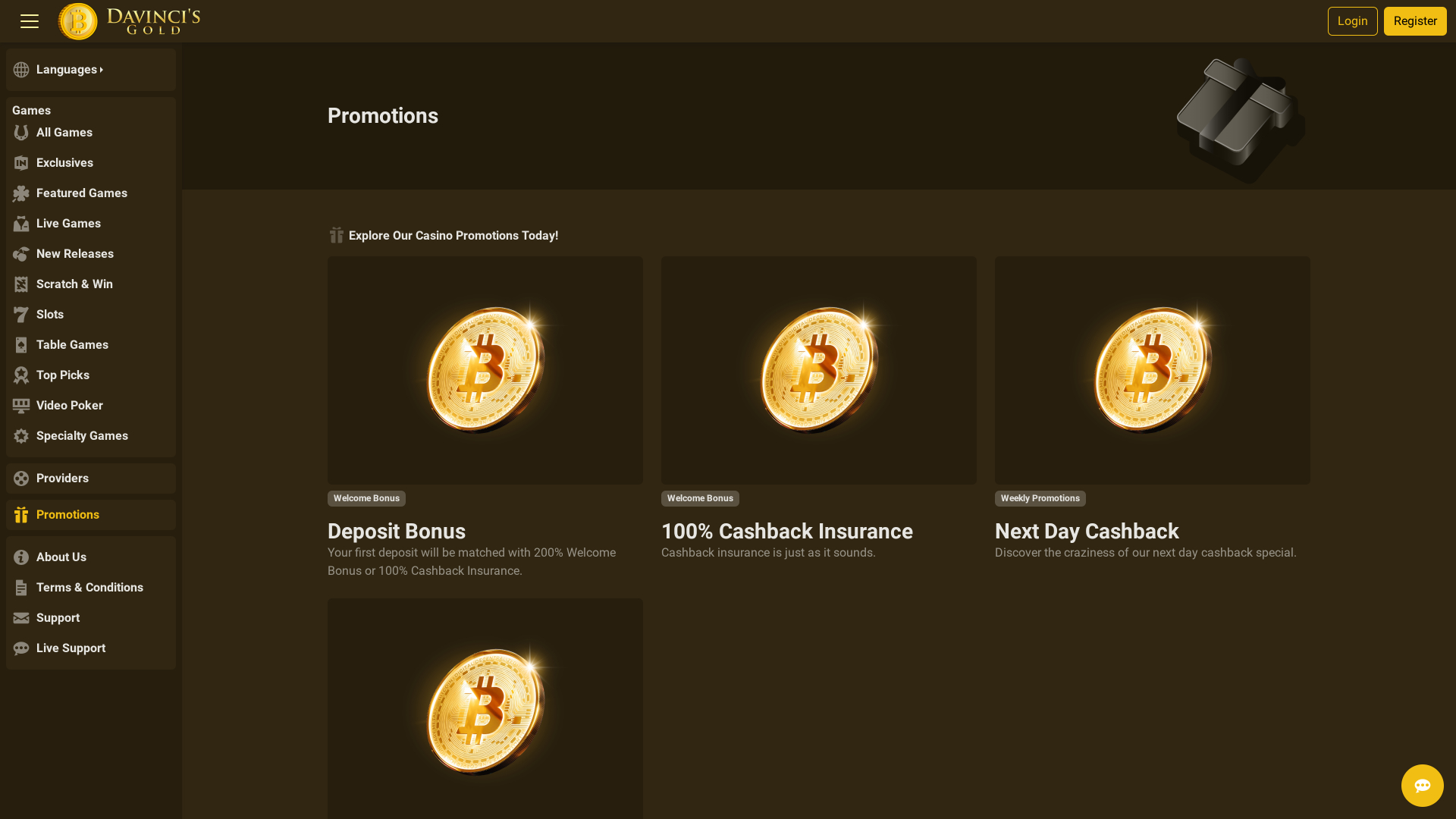 Promociones de DaVinci’s Gold Casino Versión de escritorio