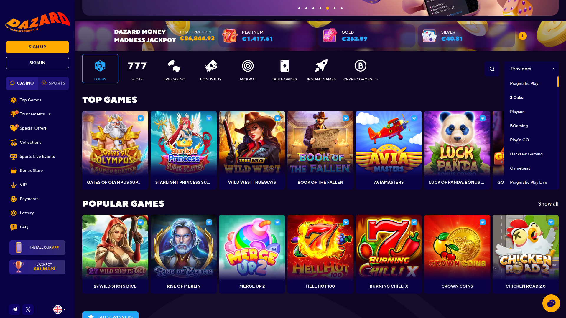 Développeurs de jeux du Dazard Casino Version de bureau