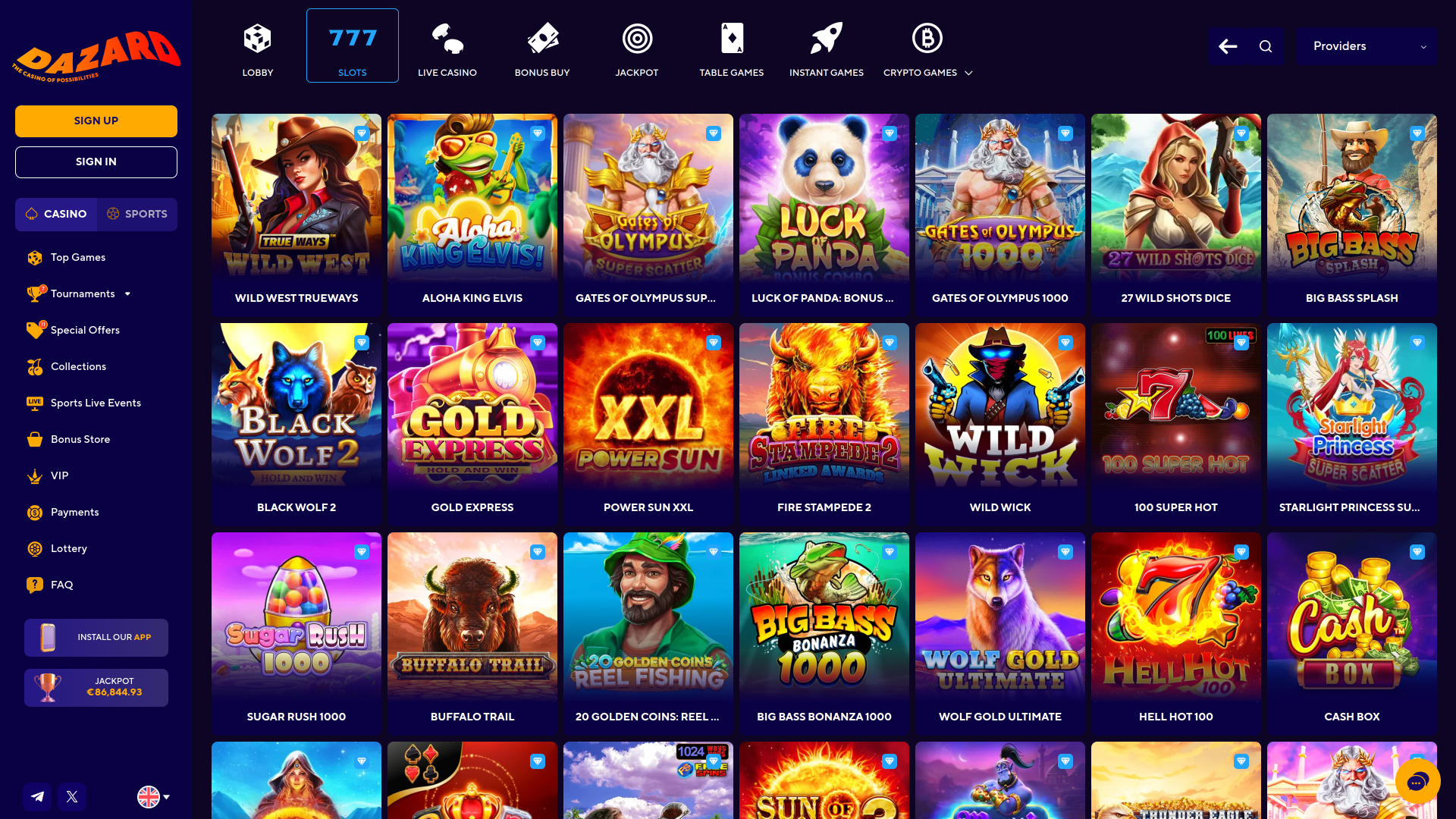 Jeux du Dazard Casino Version de bureau