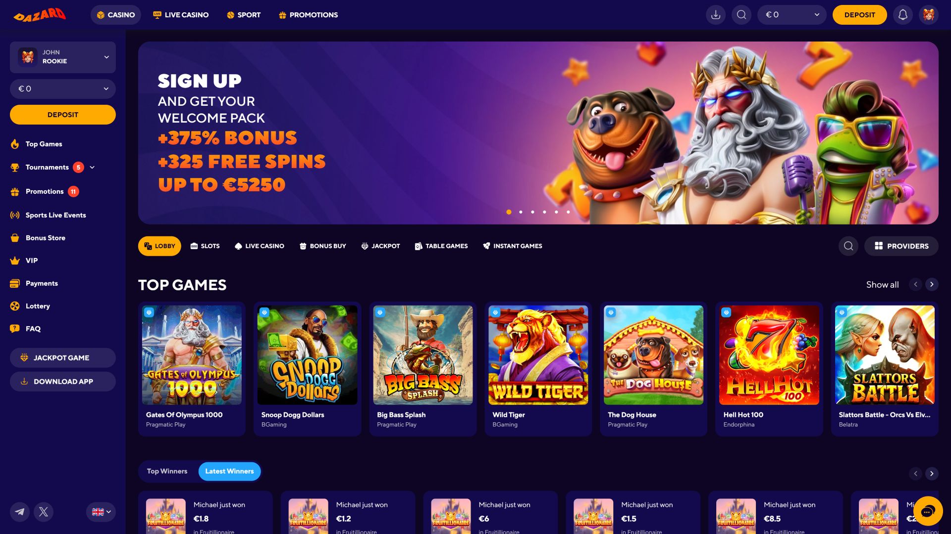Домашняя страница изображения Dazar Casino для рабочего стола