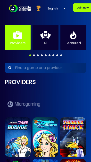 Développeurs de jeux du Dazzle Casino Version mobile