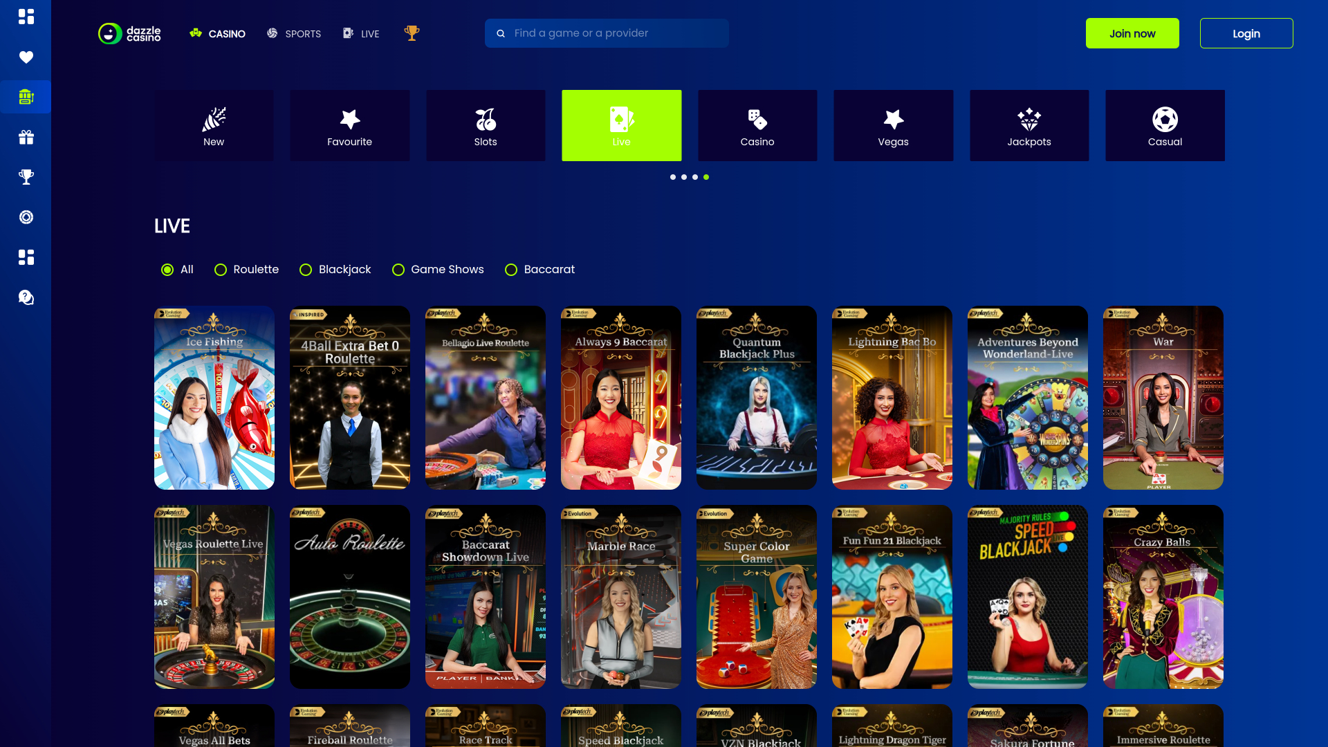 Croupier en direct du Dazzle Casino Version de bureau