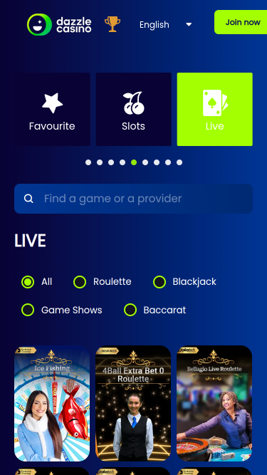 Croupier en direct du Dazzle Casino Version mobile
